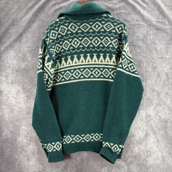 VTG LL Bean Wool Jacket Mens XL Snowflake Green Sweater Made In USA - Picture 4 of 4